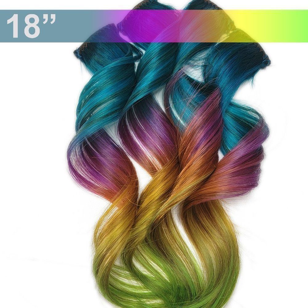 Rainbow Colormelt Real Human Hair Extensions Clip in Blue Ombre Hairstyles